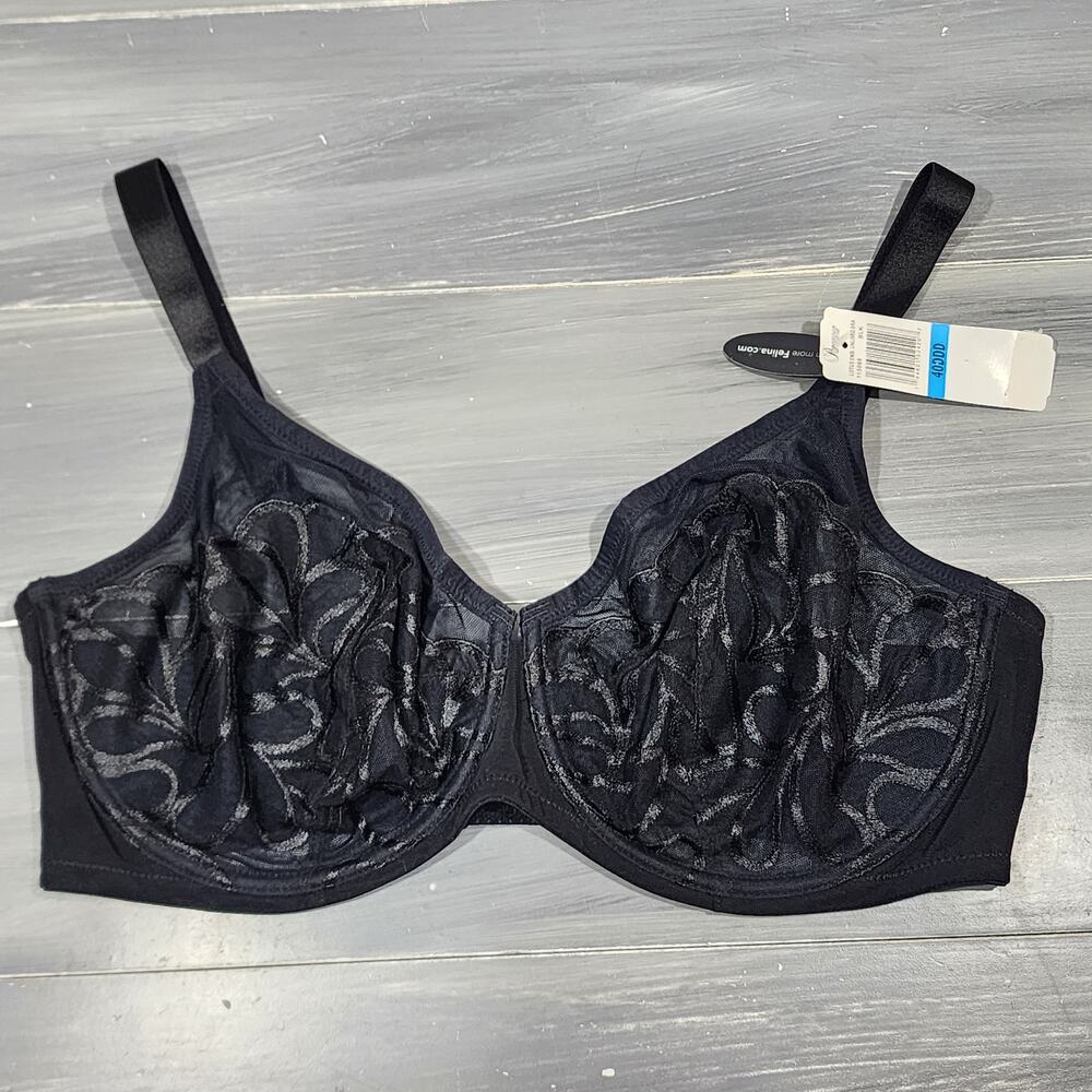 Paramour Bra 40DDD Lotus Embroidered Unlined Bra Black‎